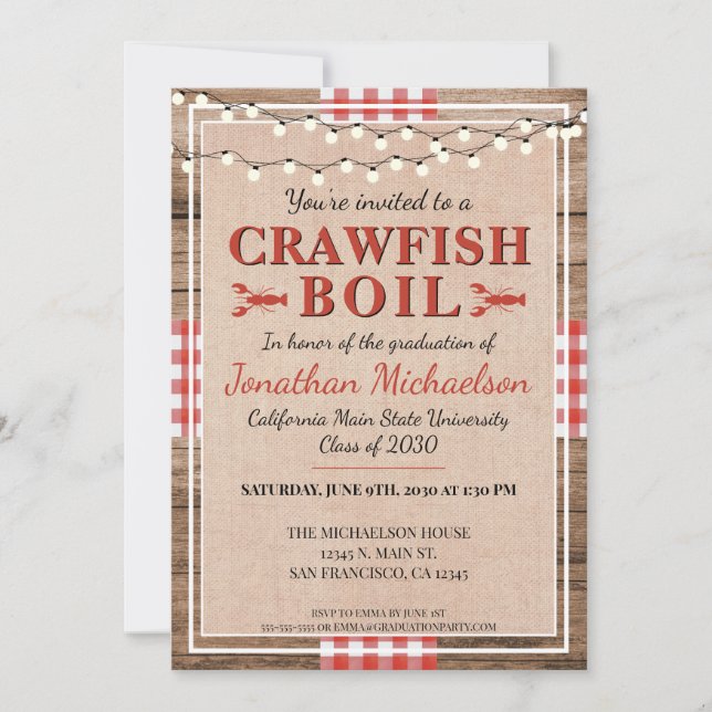 Crawfish Boil Rustic University College Graduation Invitation (Front)