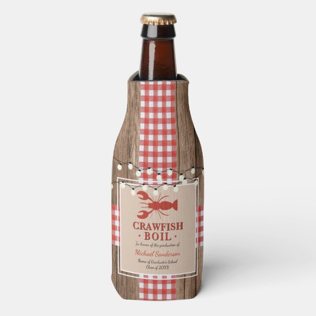 Crawfish Boil School Graduation Party Bottle Cooler (Bottle Front)