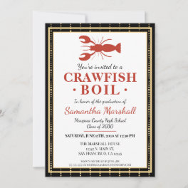 Crawfish Boil Seafood Black Gold Graduation Party Invitation