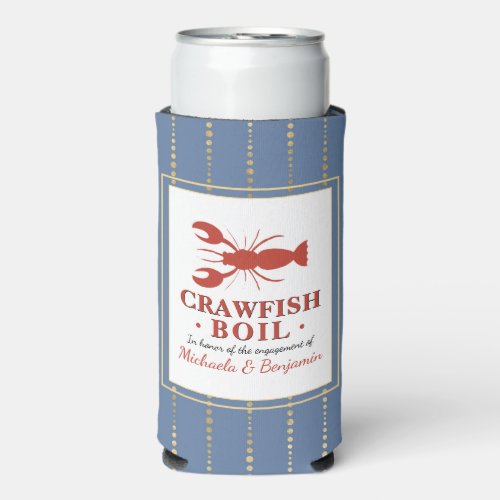 Crawfish Boil Seafood Blue Engagement Party Seltzer Can Cooler