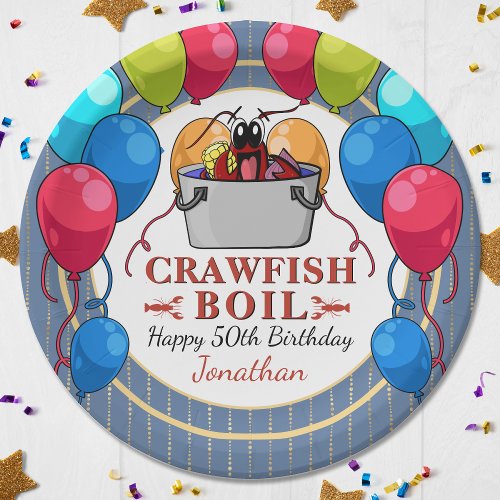 Crawfish Boil Seafood Blue Gold Birthday Party Paper Plates