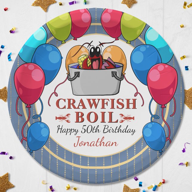 Crawfish Boil Seafood Blue Gold Birthday Party Paper Plates (Crawfish Boil Seafood Blue Gold Birthday Party Paper Plates! Perfect for a birthday of any age!)