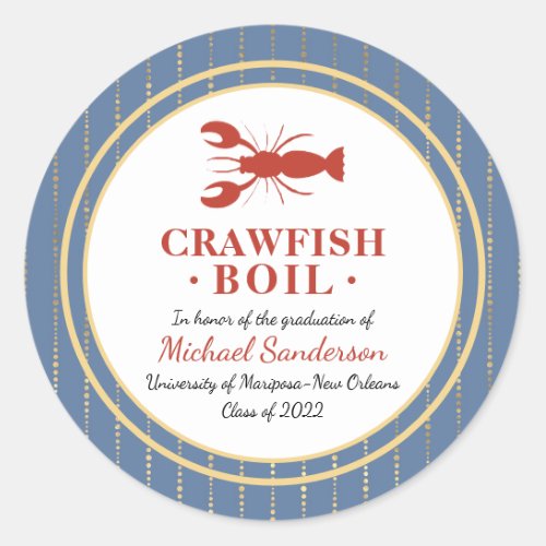 Crawfish Boil Seafood Blue Graduation Party Classic Round Sticker