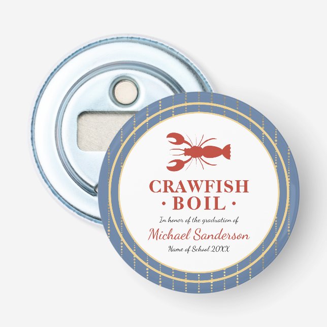 Crawfish Boil Seafood Blue Graduation Party Favor Bottle Opener (Front)