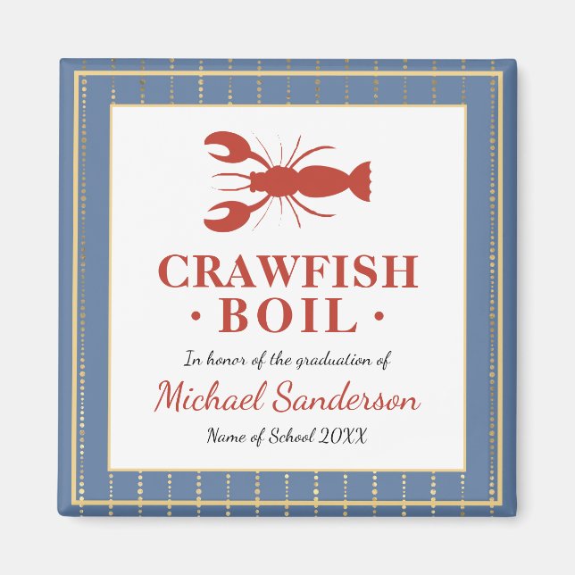 Crawfish Boil Seafood Blue Graduation Party Favor Magnet (Front)
