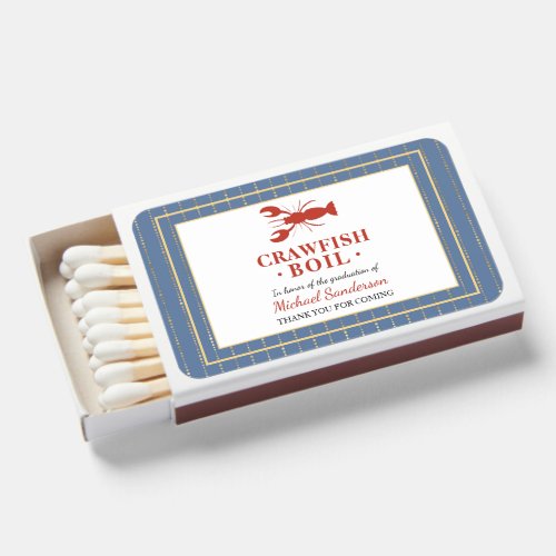 Crawfish Boil Seafood Blue Graduation Party Favor Matchboxes