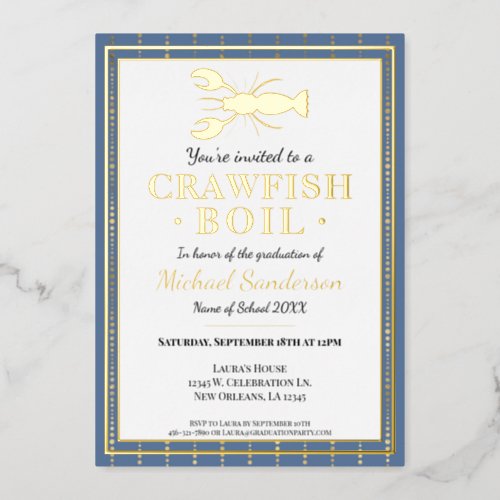 Crawfish Boil Seafood Blue Graduation Party Foil Invitation