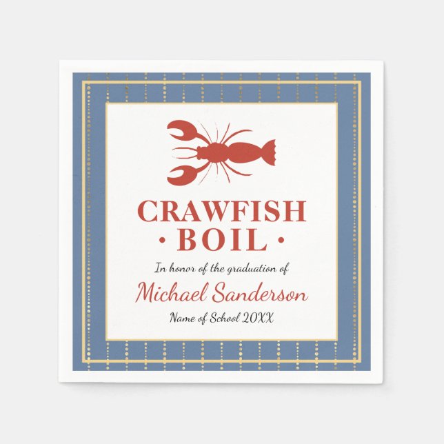 Crawfish Boil Seafood Blue Graduation Party Napkins (Front)