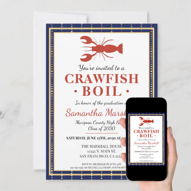 Crawfish Boil Seafood Blue School Graduation Party Invitation | Zazzle