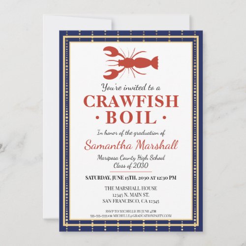 Crawfish Boil Seafood Blue School Graduation Party Invitation