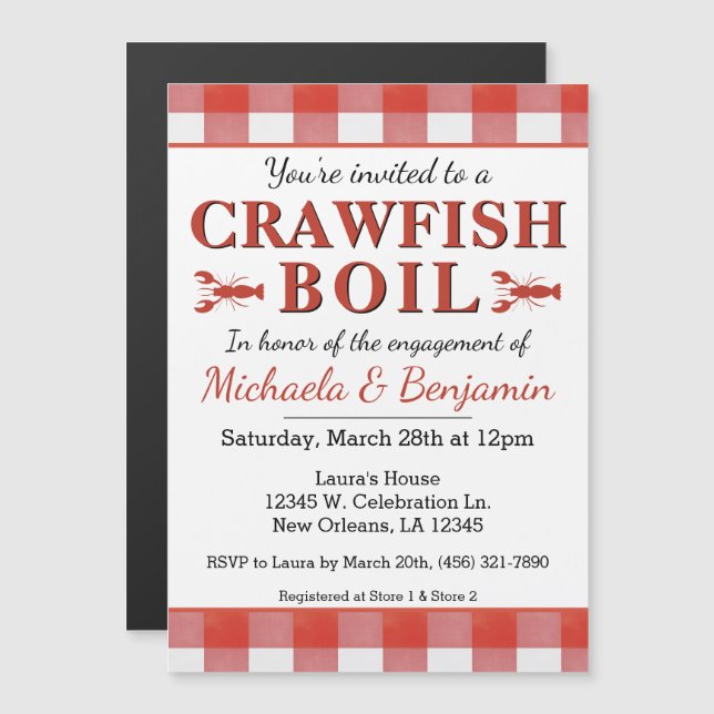 Crawfish Boil Seafood Party Picnic Engagement Magnetic Invitation (Front/Back)