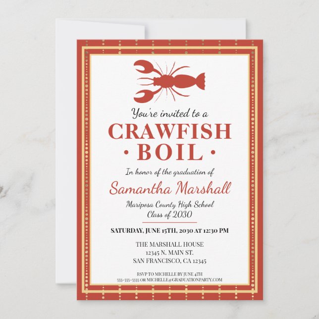 Crawfish Boil Seafood Red School Graduation Party Invitation (Front)