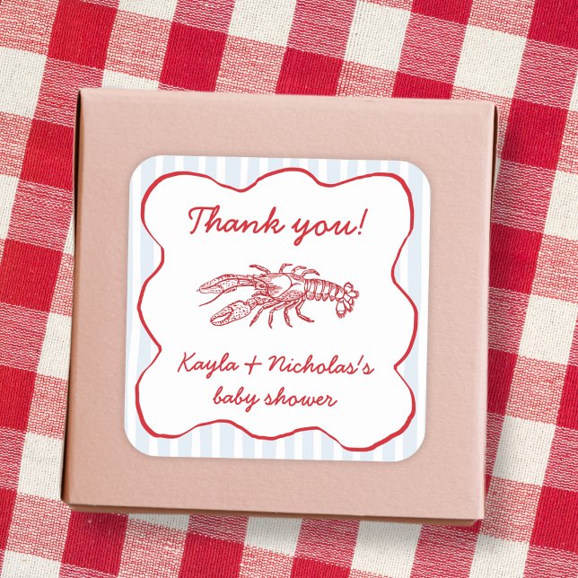 Crawfish Boil Southern Red & Blue Baby Shower  Square Sticker (Crawfish Boil Southern Red & Blue Baby Shower Square Sticker)