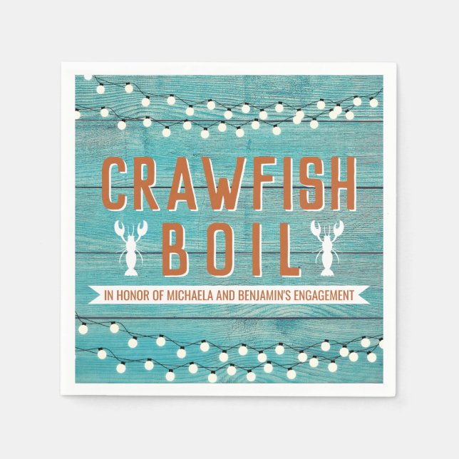 Crawfish Boil Special Event Blue Engagement Party Napkins (Front)
