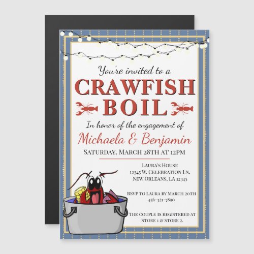 Crawfish Boil Special Event Engagement Blue Gold Magnetic Invitation