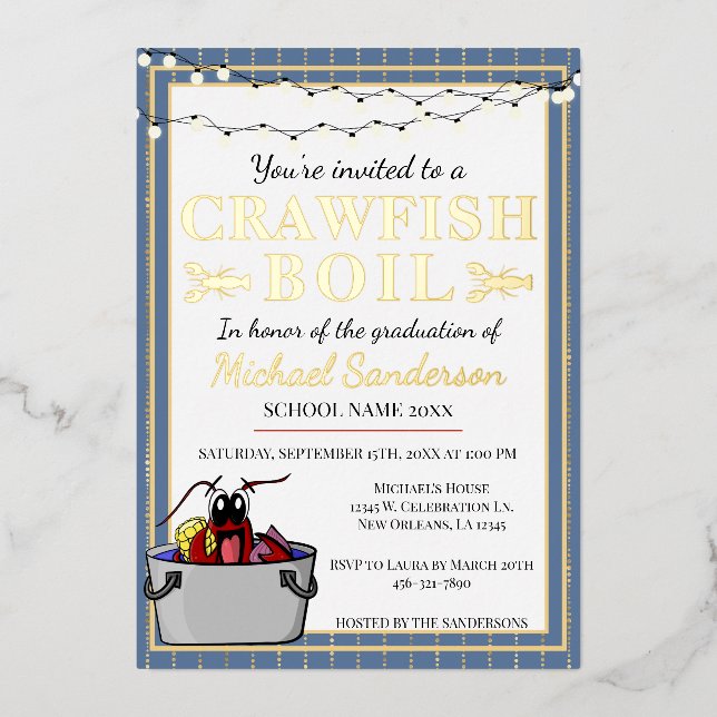 Crawfish Boil Special Event School Graduation  Foil Invitation (Front)
