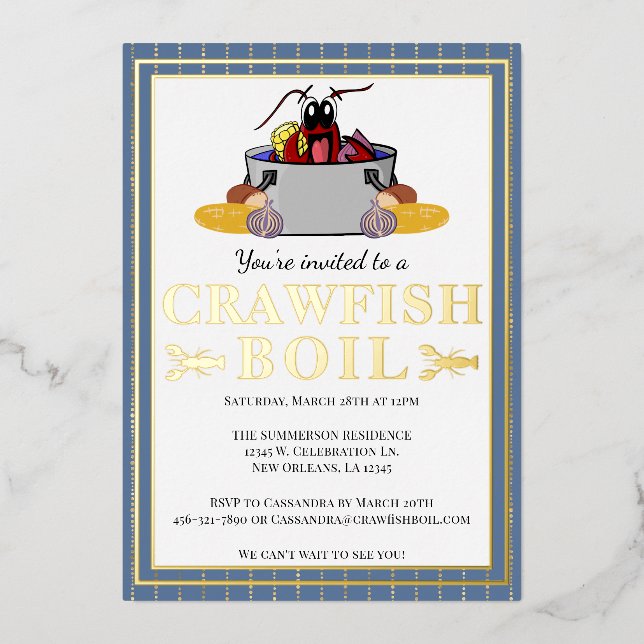 Crawfish Boil Summer Seafood Barbecue Party Foil Invitation (Front)