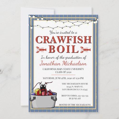 Crawfish Boil University College Graduation Party Invitation