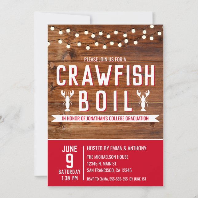 Crawfish Boil University College Graduation Party Invitation (Front)