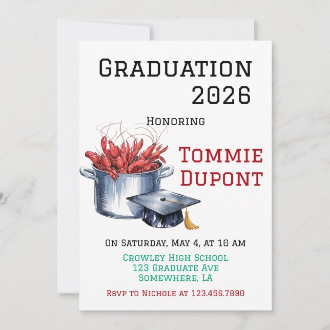 Crawfish & Caps: A Boiled Graduation Celebration  Invitation (Front)