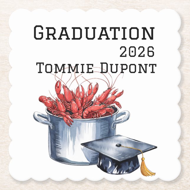 Crawfish & Caps: A Boiled Graduation Celebration  Paper Coaster (Front)