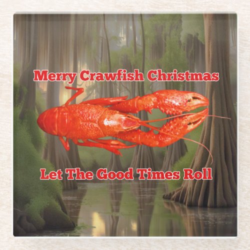 Crawfish Christmas  Glass Coaster
