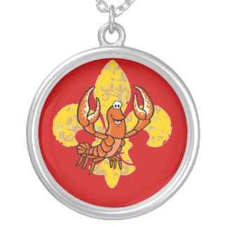 Crawfish/ Crayfish Fleur De Lis Silver Plated Necklace