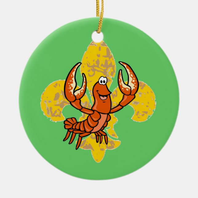 Crawfish Fleur De Lis Ceramic Ornament (Front)