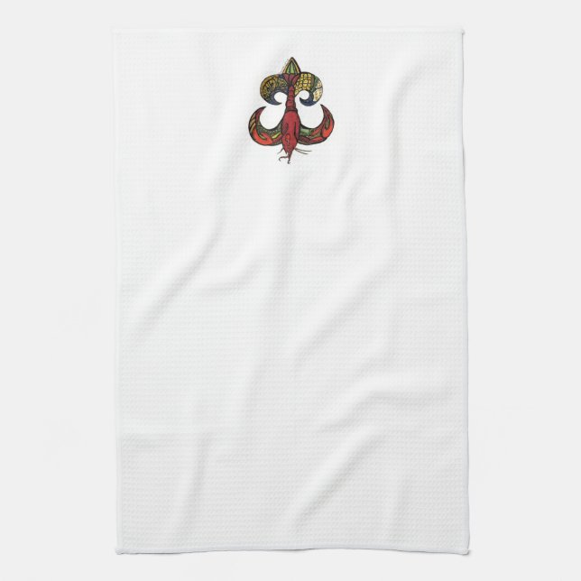 Crawfish Fleur De Lis Dish Towel (Vertical)