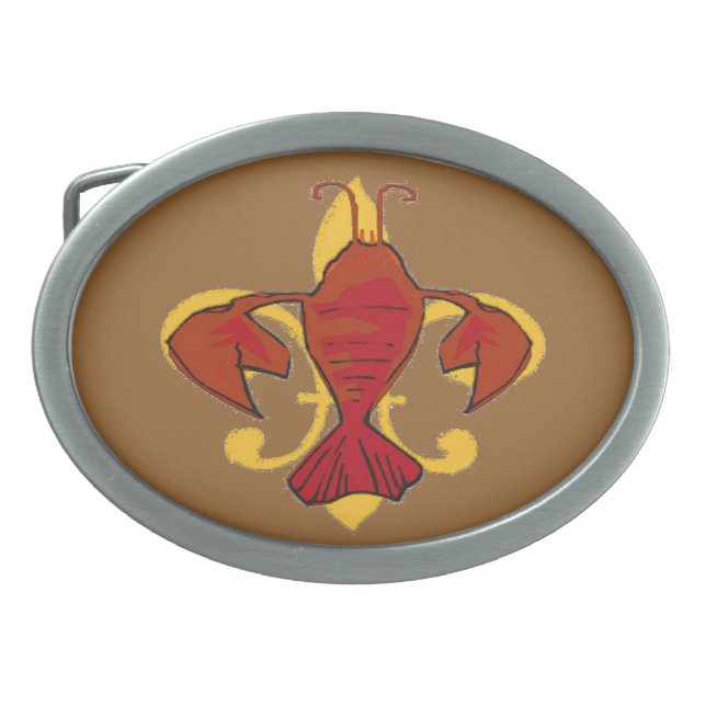 Crawfish Fleur De Lis Oval Belt Buckle (Front)
