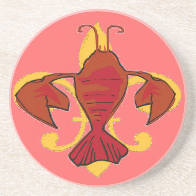 Crawfish Fleur De Lis Sandstone Coaster (Front)