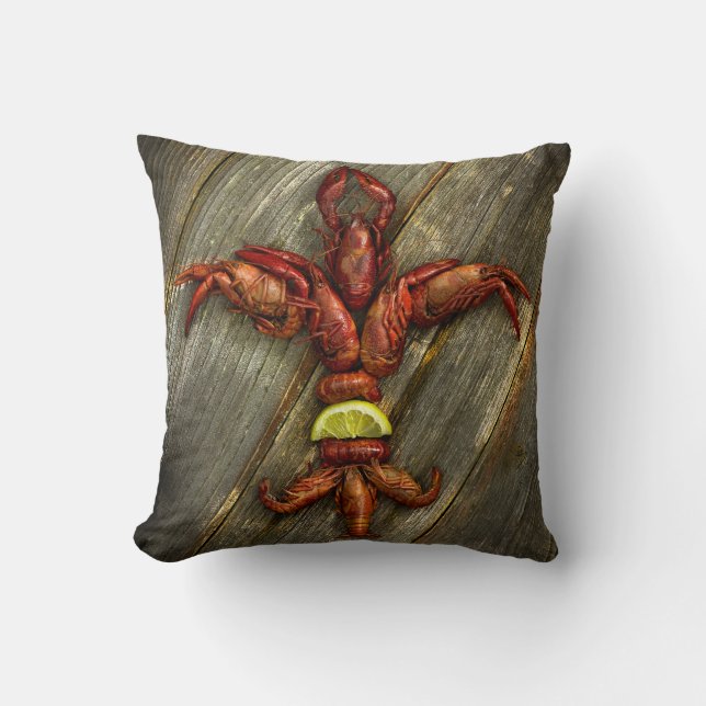Crawfish Fleur-de-lis Throw Pillow (Front)