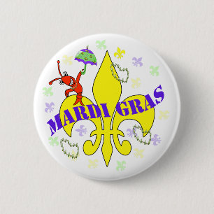 Crawfish Fleur de Lys Mardi Gras Button
