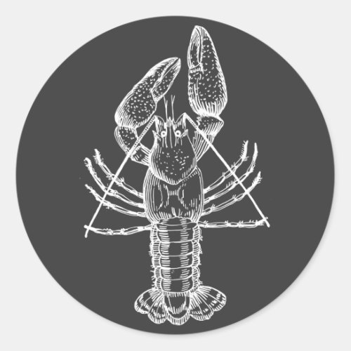 Crawfish Illustration white on black Classic Round Sticker