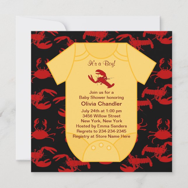 Crawfish Lobster Boy Baby Shower Invitations (Front)
