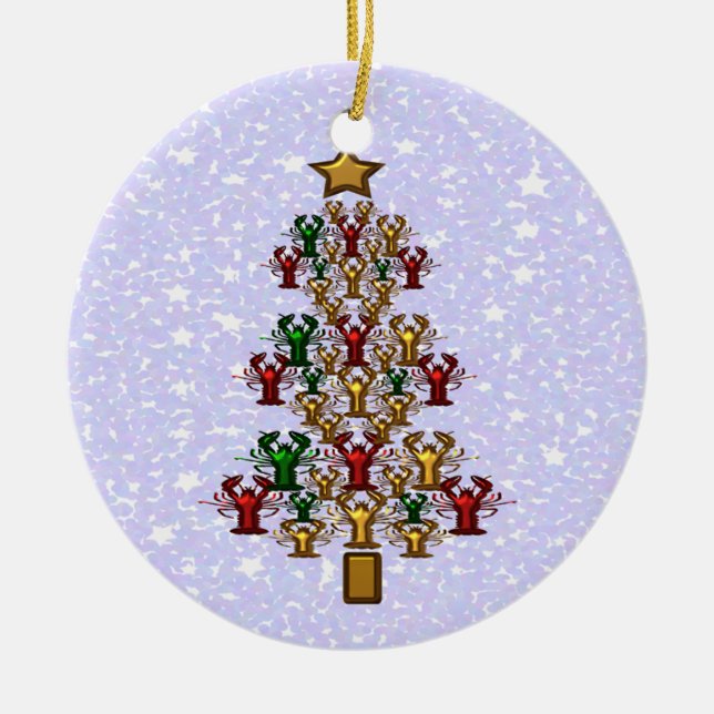 Crawfish Lobster Christmas Tree Ceramic Ornament (Front)