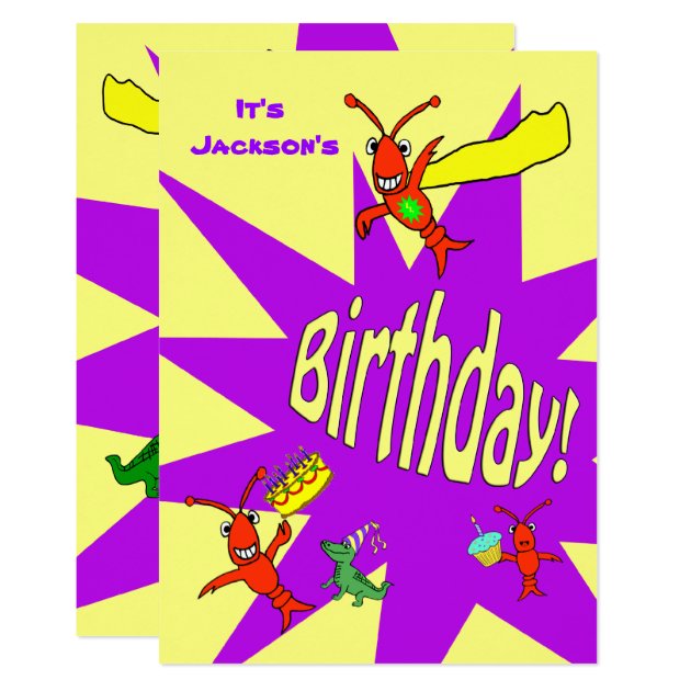 Crawfish / Lobster Cute Critter Superhero Birthday Invitation