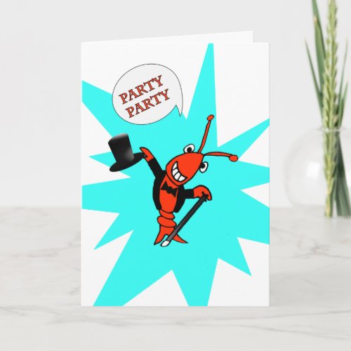 Crawfish  Lobster in Tuxedo Party Birthday blue Card