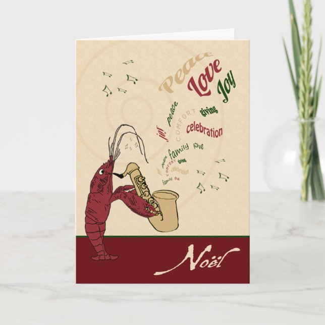 Crawfish Lobster Jazz Christmas Holiday Card (Front)
