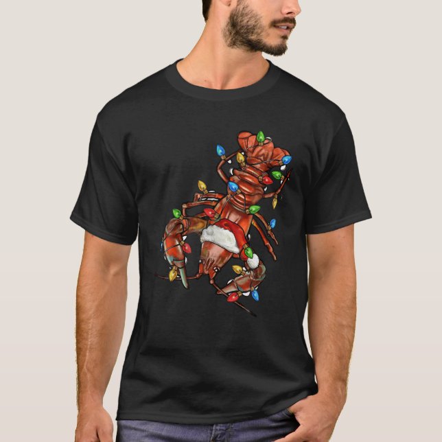Crawfish Lover Santa Hat Christmas Lights Family M T-Shirt (Front)