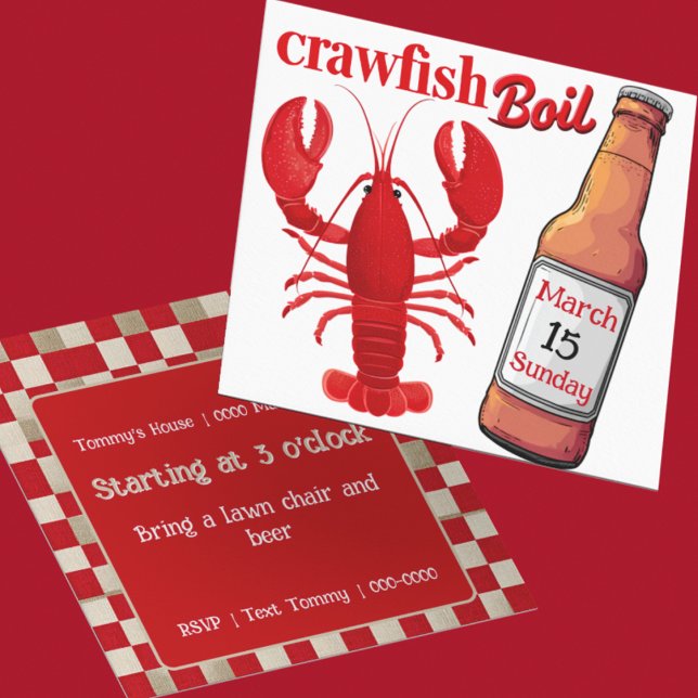 Crawfish Mudbugs and Beer Party (Customize the front and back of this cute Crawfish Boil party invitation)
