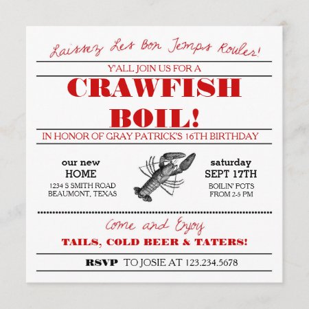 Crawfish Or Low Country Boil Invitation