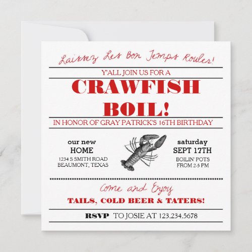 Crawfish or Low Country Boil Invitation