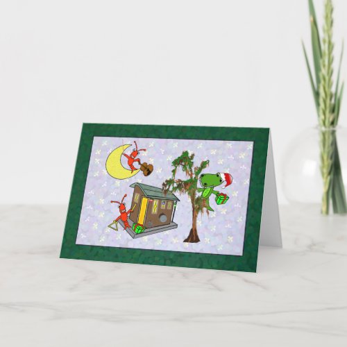 Crawfish Santa Alligator Cajun Bayou Christmas Holiday Card