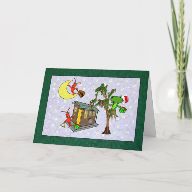Crawfish Santa Alligator Cajun Bayou Christmas Holiday Card (Front)