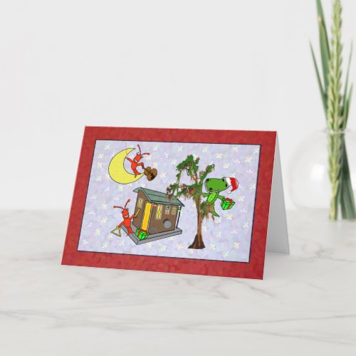 Crawfish Santa Alligator Cajun Bayou Christmas Holiday Card