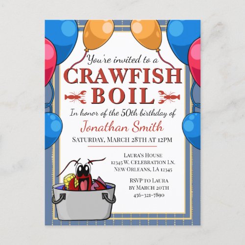 Crawfish Seafood Boil Birthday Special Event Postcard