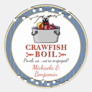 Crawfish Seafood Boil Blue Gold Party Engagement Classic Round Sticker
