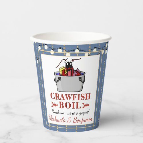 Crawfish Seafood Boil Blue Gold Party Engagement Paper Cups
