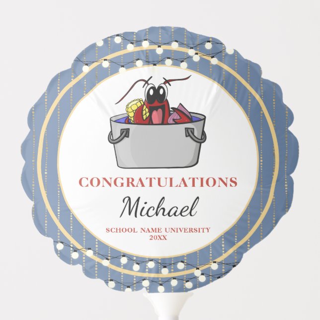 Crawfish Seafood Boil Blue Graduation Party Balloon (Front)